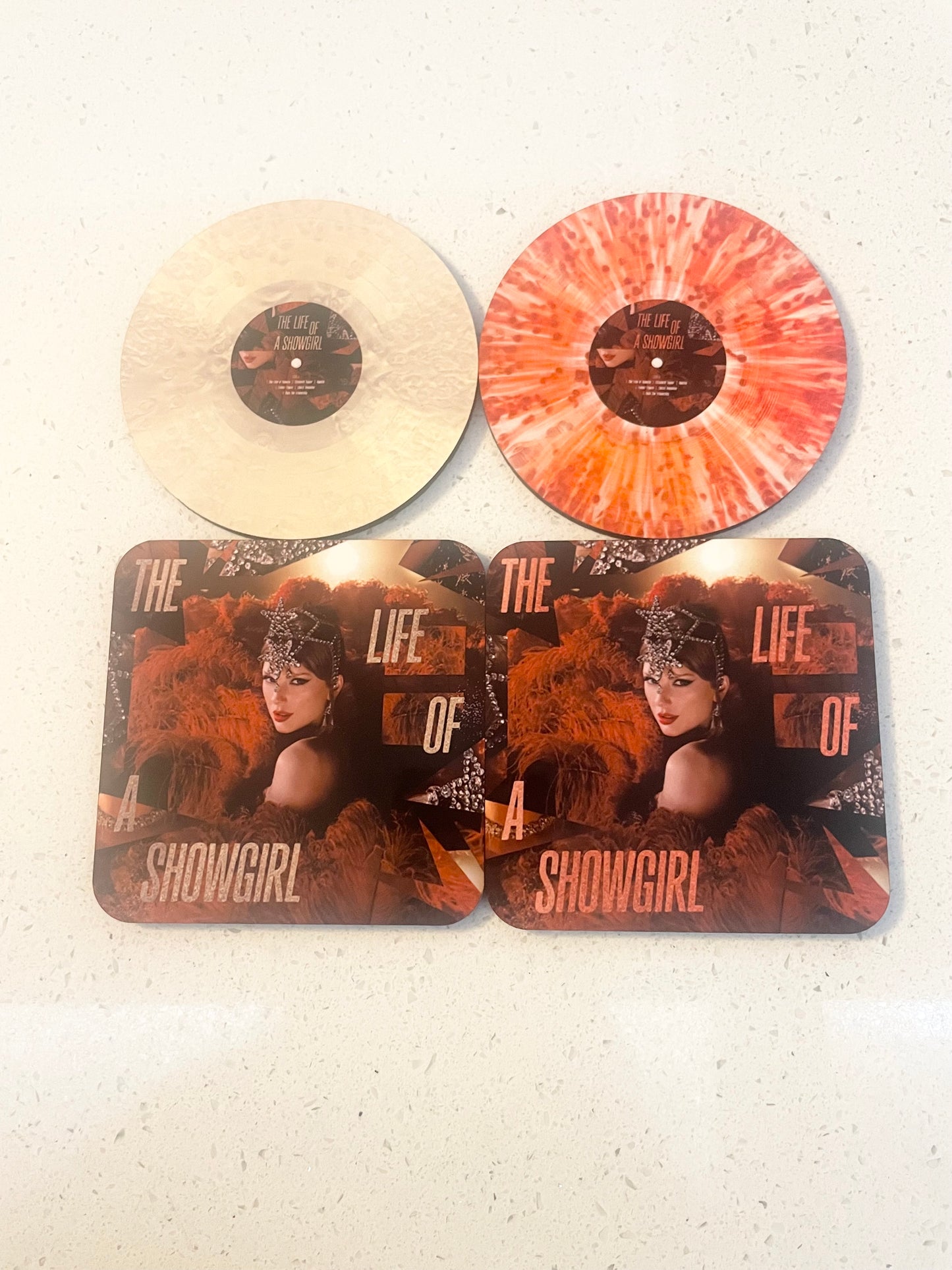 Taylor Swift The Life Of A Showgirl Vinyl Alt Cover and Vinyl Coaster Sets