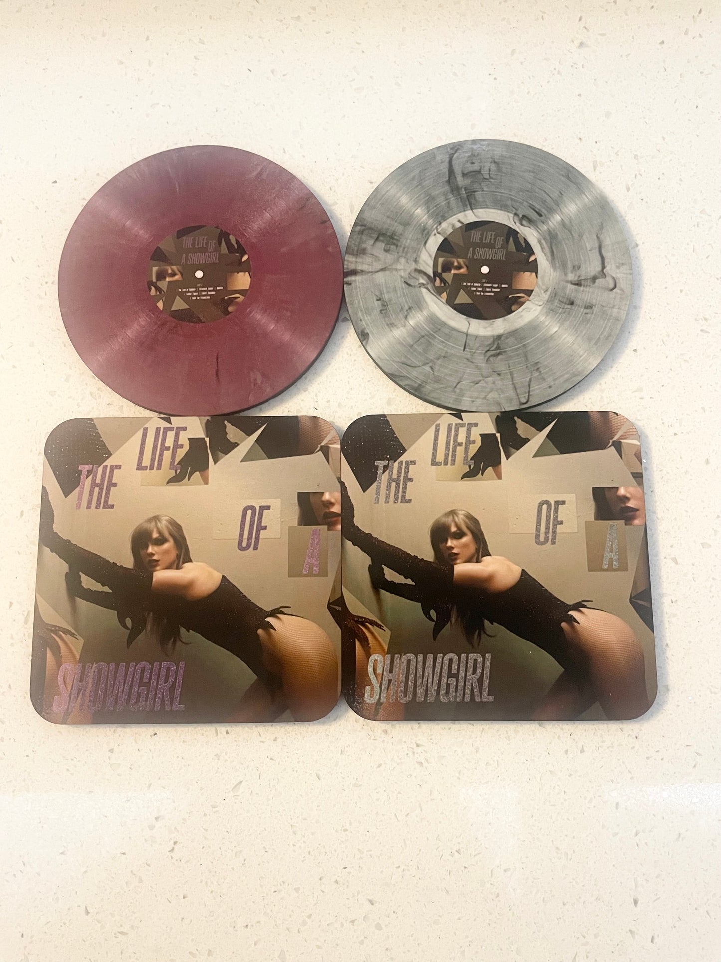 Taylor Swift The Life Of A Showgirl Vinyl Alt Cover and Vinyl Coaster Sets
