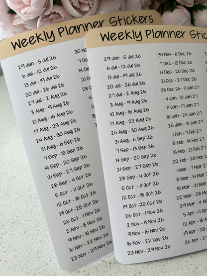 Weekly Planner Day, Month & Year Stickers, Minimal Diary Labels