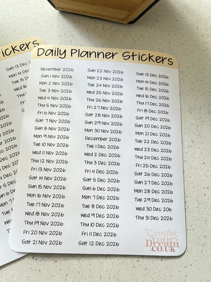 Daily Planner Day, Month & Year Stickers, Minimal Diary Labels