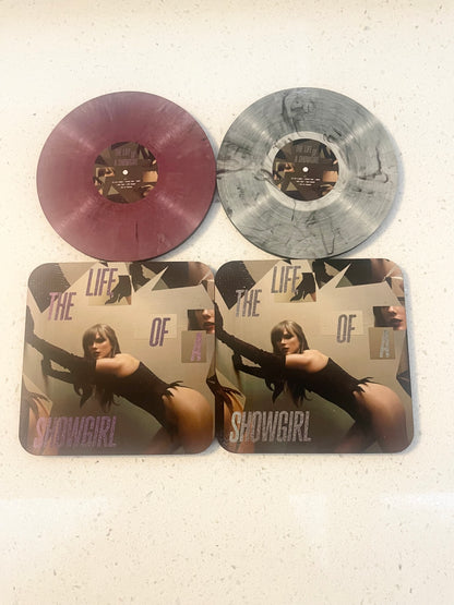 Taylor Swift The Life Of A Showgirl Vinyl Alt Cover and Vinyl Coaster Sets
