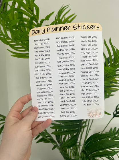 Daily Planner Day, Month & Year Stickers, Minimal Diary Labels