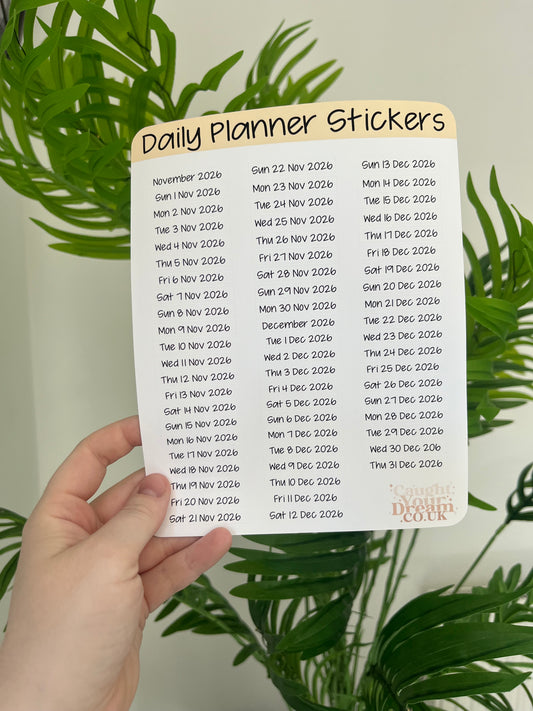 Daily Planner Day, Month & Year Stickers, Minimal Diary Labels
