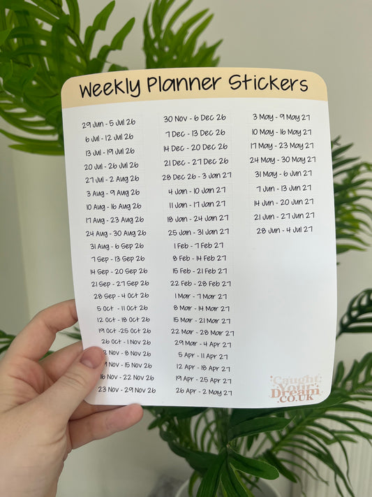 Weekly Planner Day, Month & Year Stickers, Minimal Diary Labels