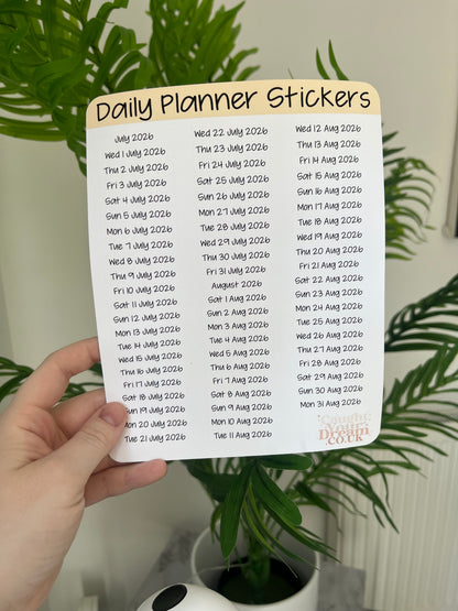 Daily Planner Day, Month & Year Stickers, Minimal Diary Labels