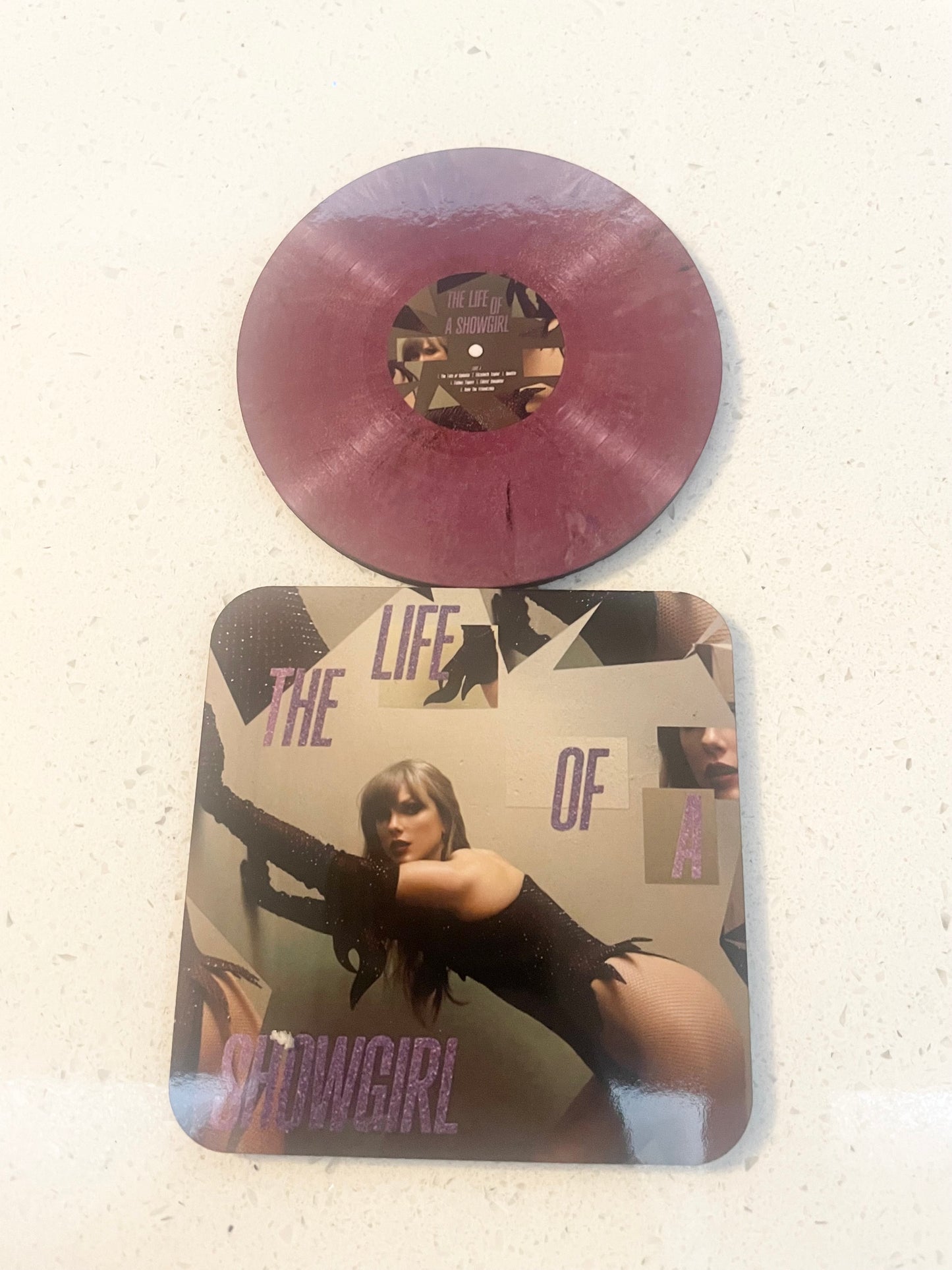 Taylor Swift The Life Of A Showgirl Vinyl Alt Cover and Vinyl Coaster Sets