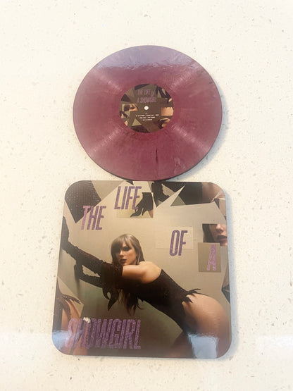Taylor Swift The Life Of A Showgirl Vinyl Alt Cover and Vinyl Coaster Sets