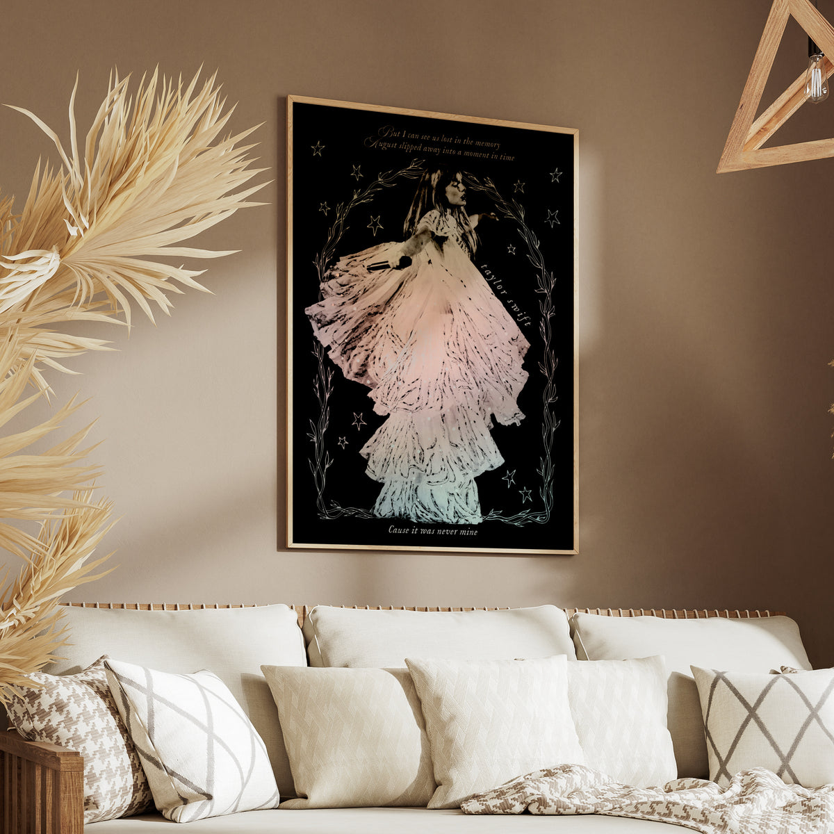 Taylor Swift August Lyrics Folklore Print, Swiftie Fan Art Poster, Black Pink Floral