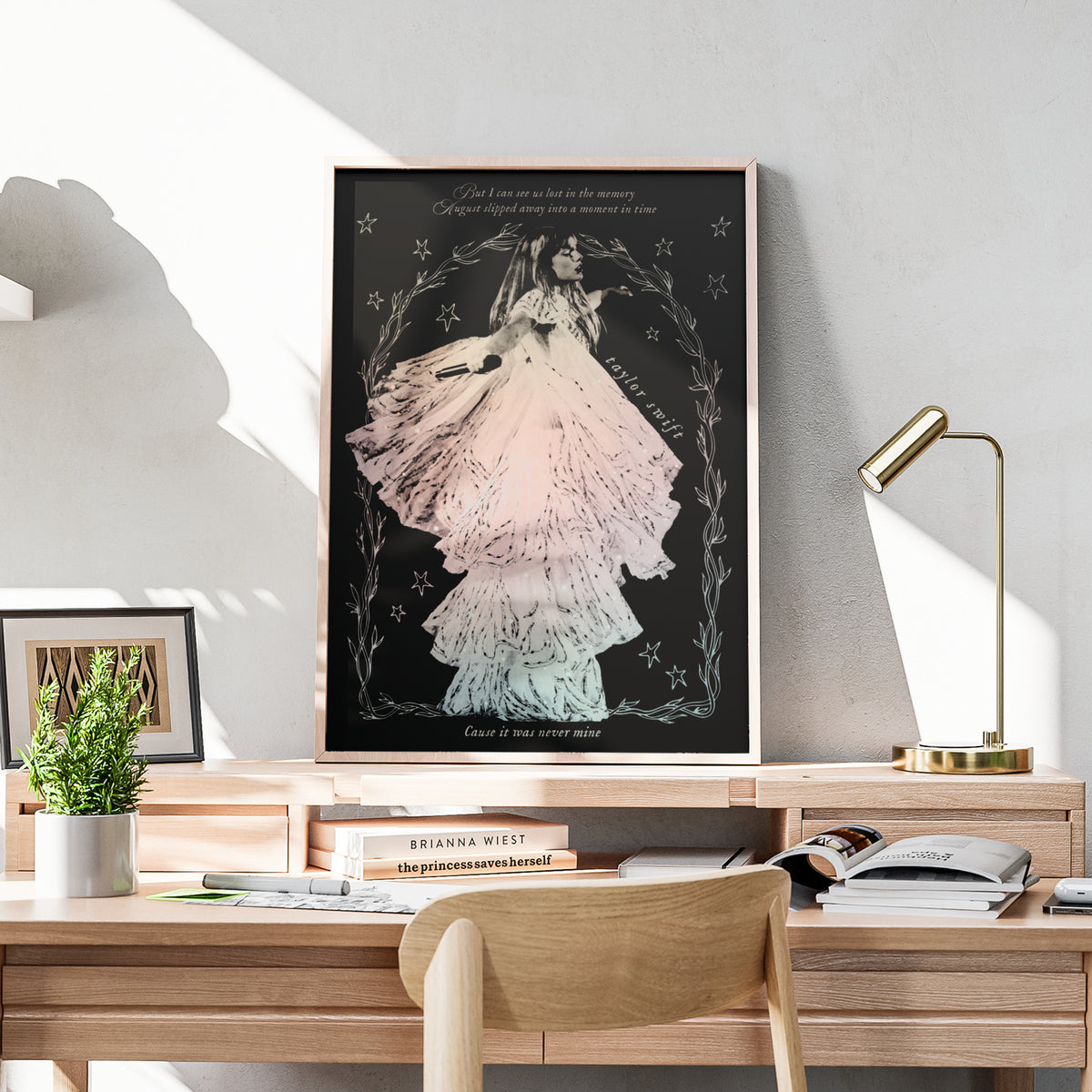 Taylor Swift August Lyrics Folklore Print, Swiftie Fan Art Poster, Black Pink Floral