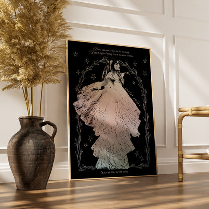 Taylor Swift August Lyrics Folklore Print, Swiftie Fan Art Poster, Black Pink Floral