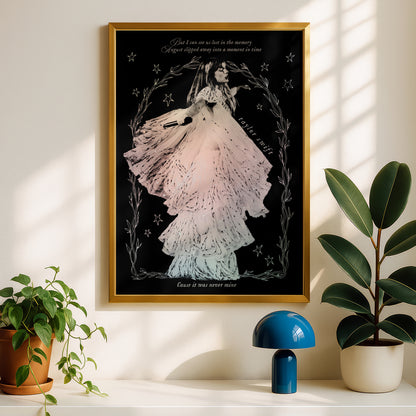 Taylor Swift August Lyrics Folklore Print, Swiftie Fan Art Poster, Black Pink Floral